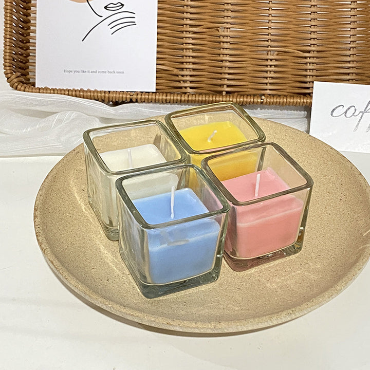 Quadratische Glas-Teelicht Duftsojawachskerze mit Baumwolldocht Minimalistisches Gefäß