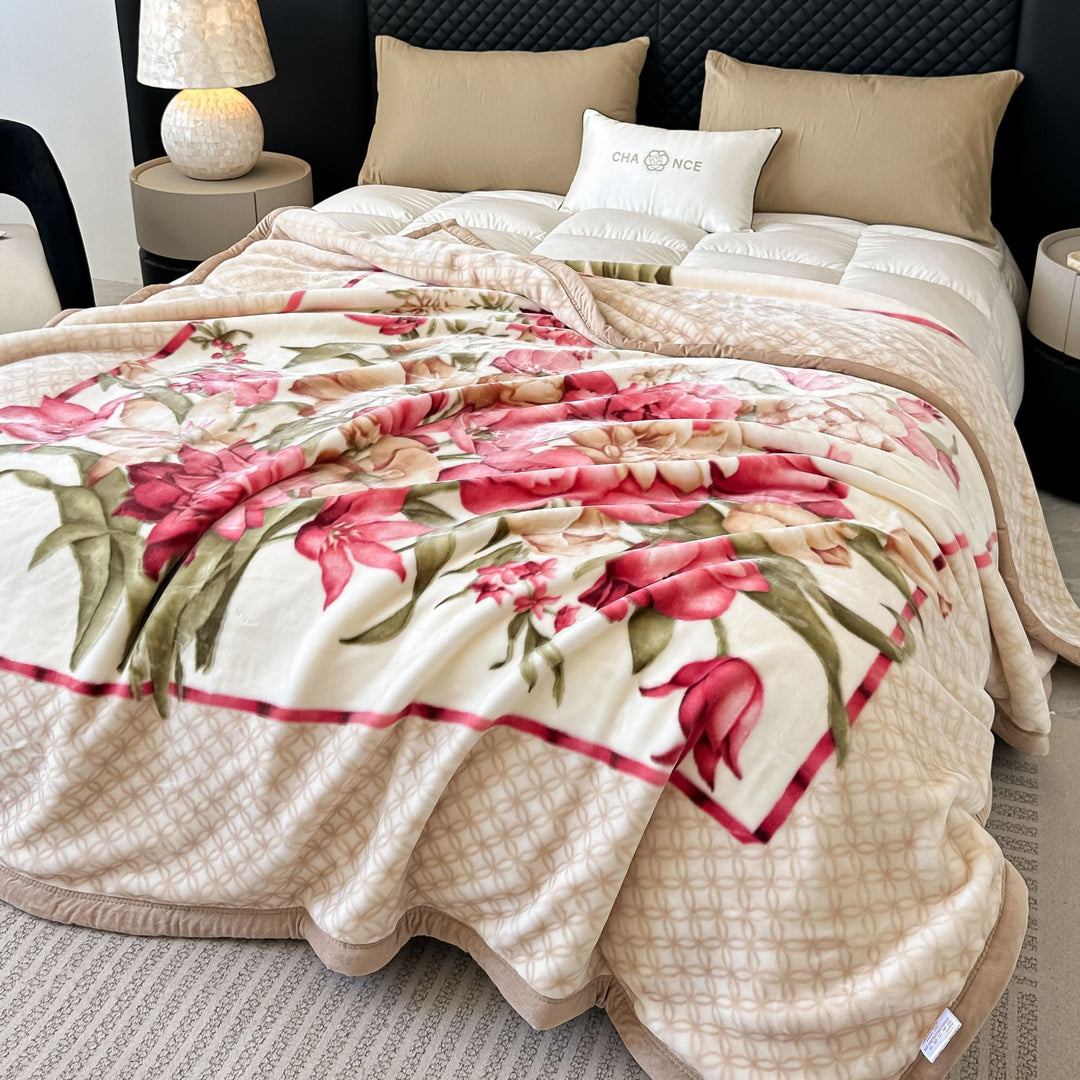 Blumengemusterte Fleece-Wurfdecke Karnz