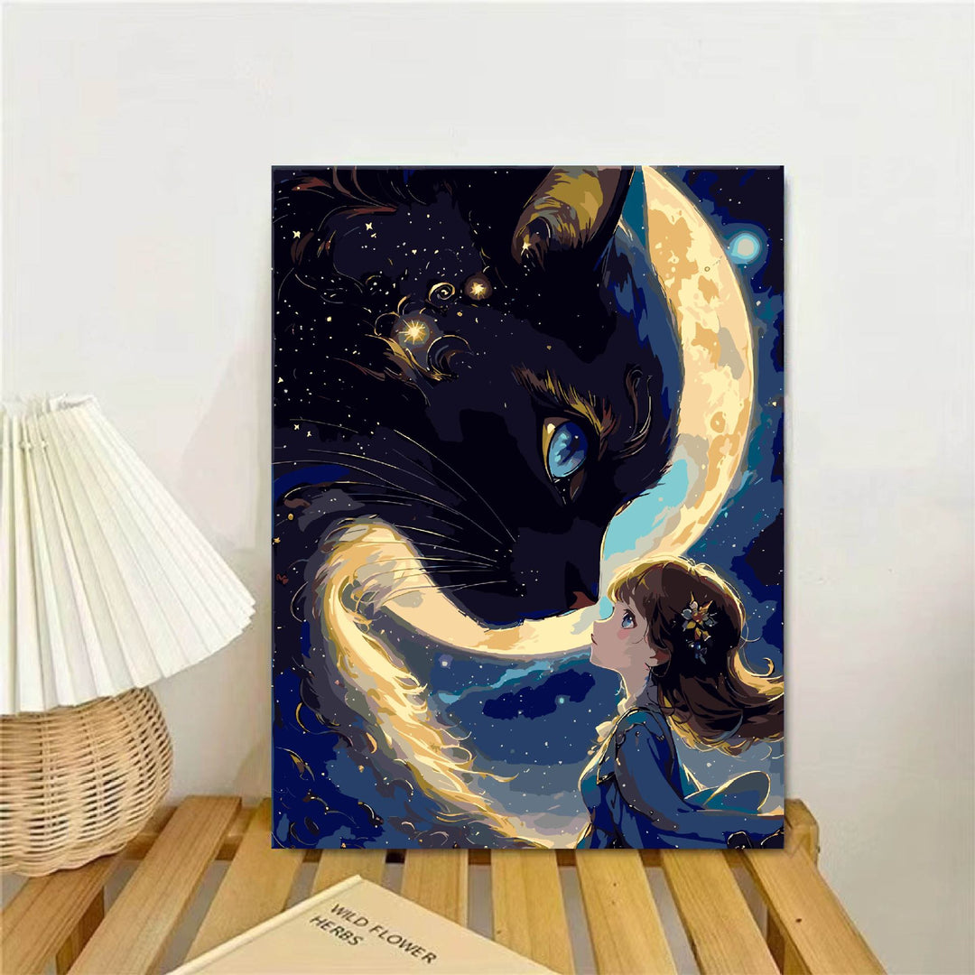 Verspielte Fantasie Katze und Mädchen Wandkunst Karnz