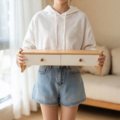 Holz Monitorständer mit doppelten Schubladen und Unterregal Desktop-Organizer