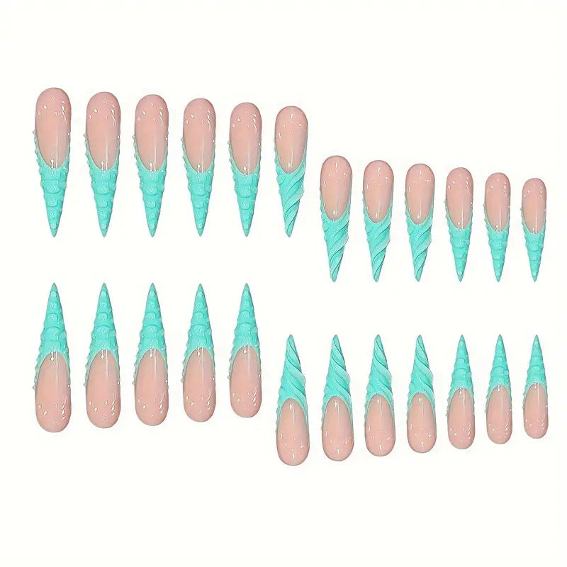 Einzigartige 3D Muschel-inspirierte Press-On Nagelkunst Karnz