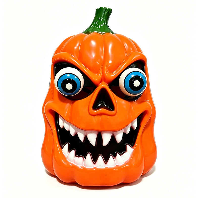 Gruselige Halloween-Kürbis-Dekorfigur mit Süßigkeitenfach, LED-Augen und markantem Gruselgesicht