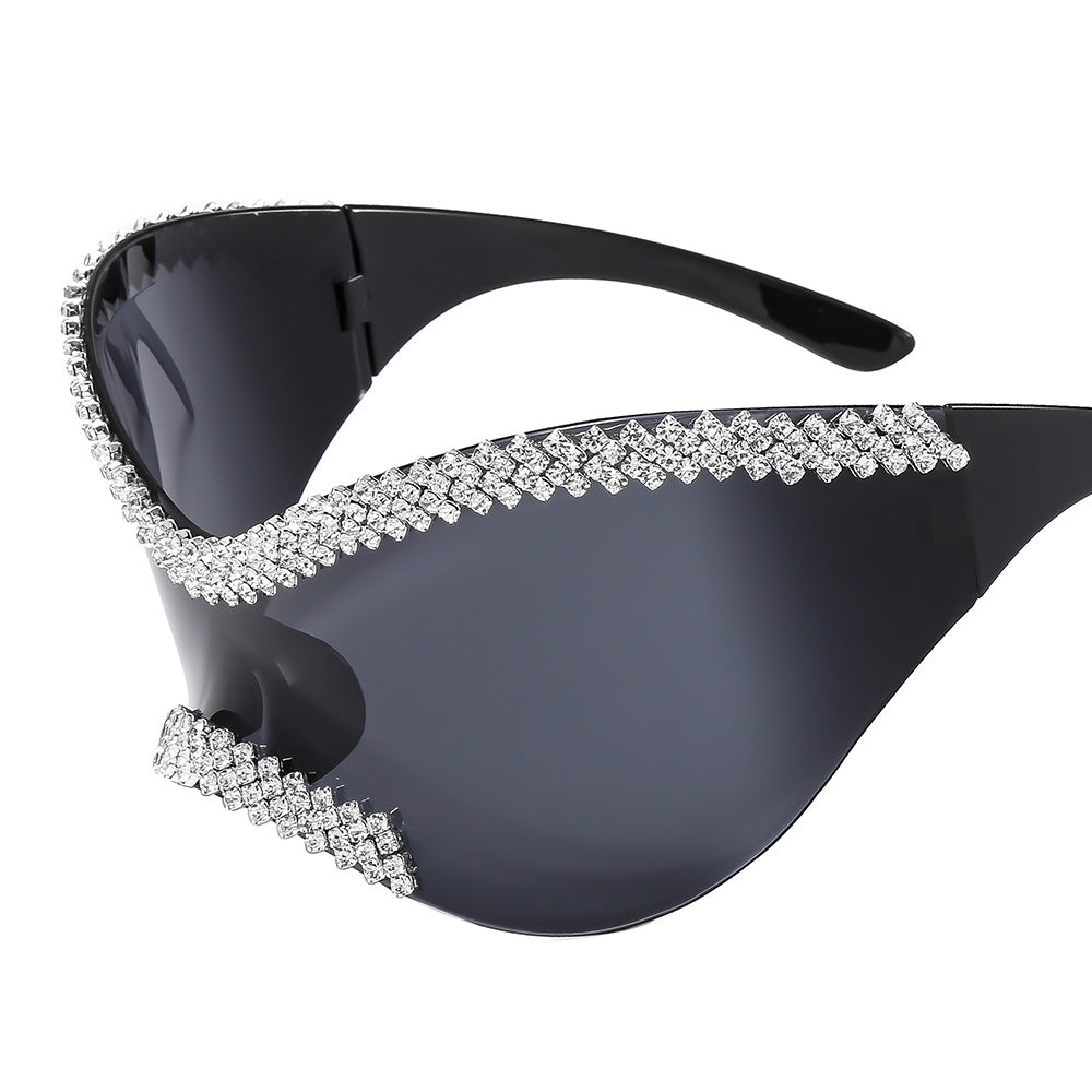 Damen Glamouröse Hochglanz-Sonnenbrille mit Kristallrand Karnz