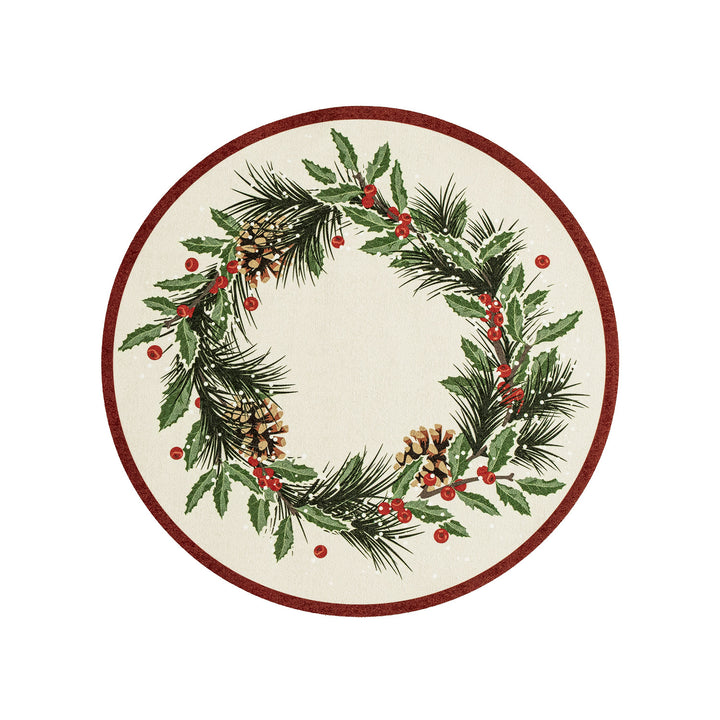 Rundes abwischbares Tischset mit weihnachtlichem Kranz- und Tartan‑Print