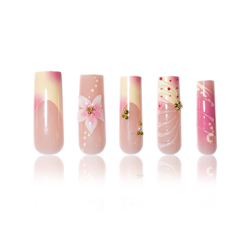 Künstlerisches florales und Pünktchen Press-On Nagelset Karnz