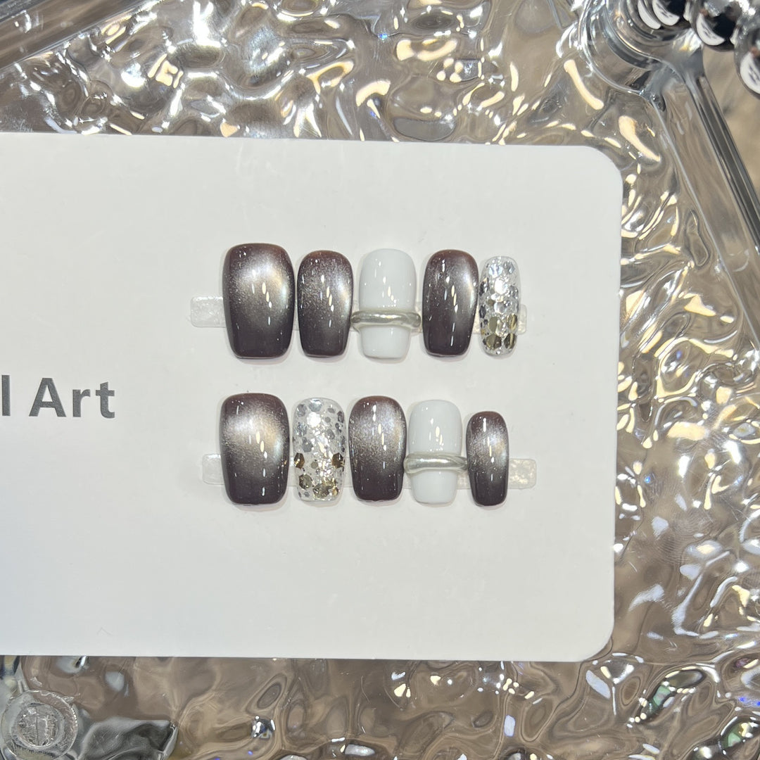 Press-On Nail Art Set mit Ombre- und Glitzerakzenten Karnz