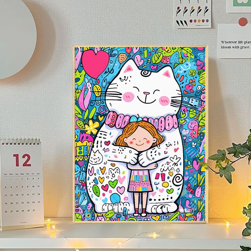 Verspielte Katzen- und Mädchenillustration Leinwandkunst Karnz