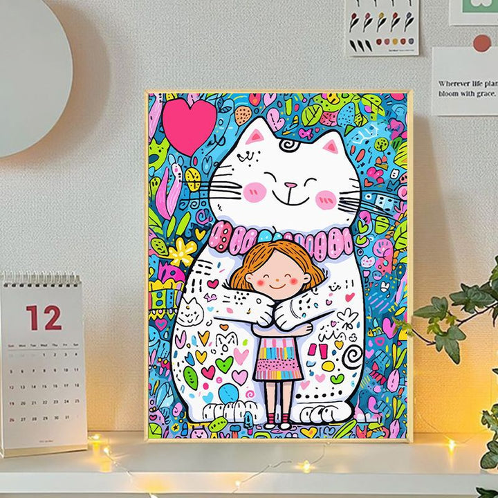 Verspielte Katzen- und Mädchenillustration Leinwandkunst Karnz