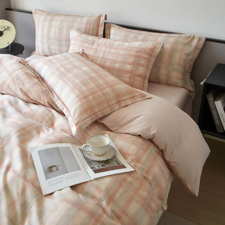 Reversible Brushed Cotton Duvet Cover Set with Pine Tree Embroidery