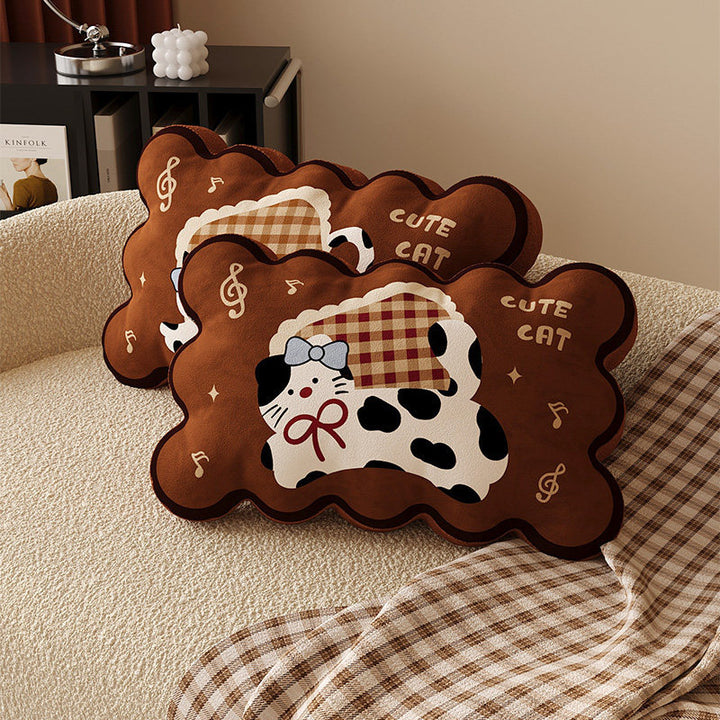 Plush Cloud-Shape Cute Character Lumbar Throw Pillow with Embroidered Face and Soft Faux-Sherpa Cover