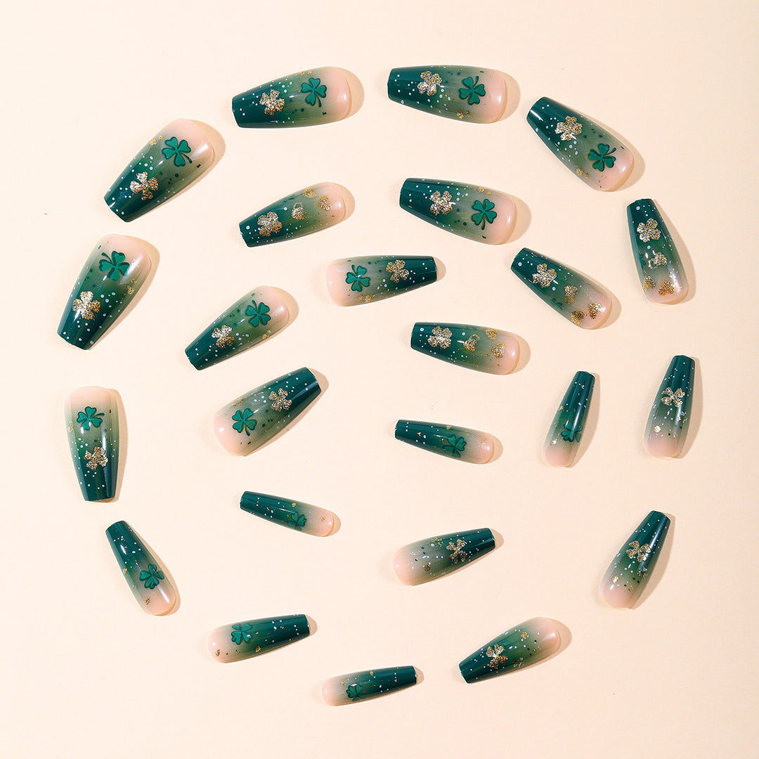 Dekorative Shamrock Glitter Nagel Kunst Extensions Karnz