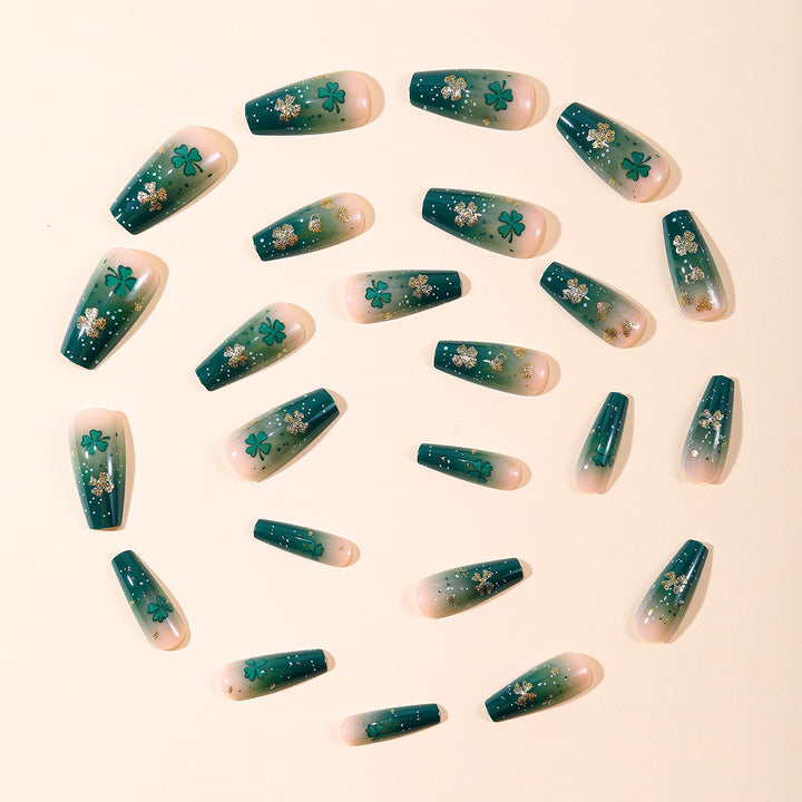 Dekorative Shamrock Glitter Nagel Kunst Extensions Karnz