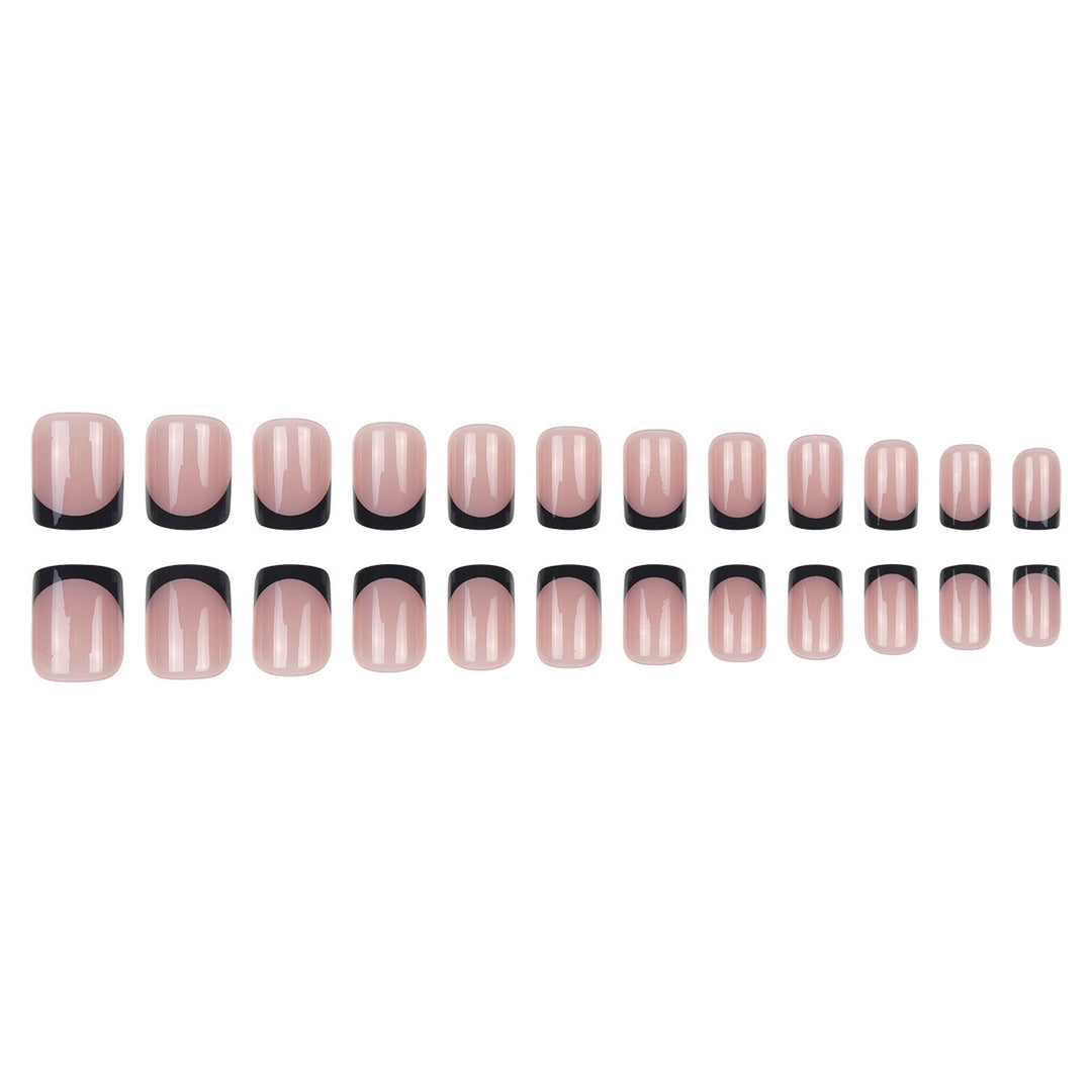 Elegante quadratische Tipp-Press-on-Nägel mit bold schwarzen French Tips Karnz