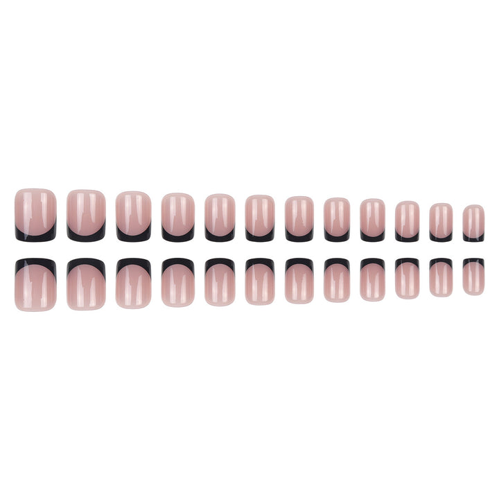 Elegante quadratische Tipp-Press-on-Nägel mit bold schwarzen French Tips Karnz