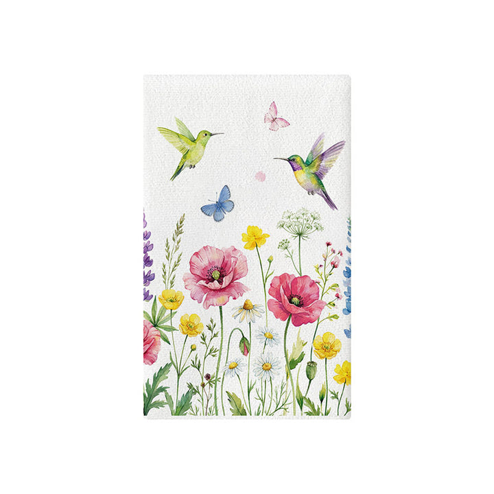 Dekorativer Baumwoll-Leinen Küchentuch mit Aquarell-Wildblumen- und Kolibri-Druck