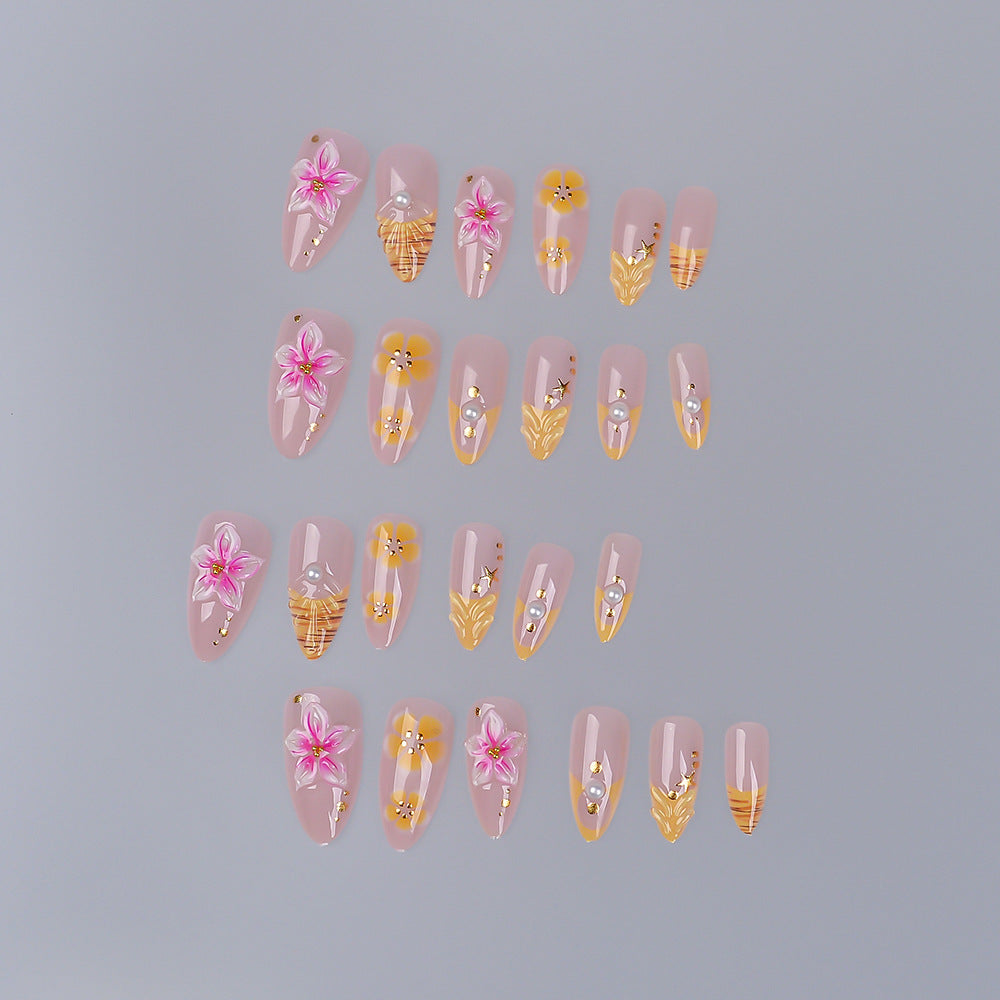 Dekorativer Floral Press-On Nagelset Karnz