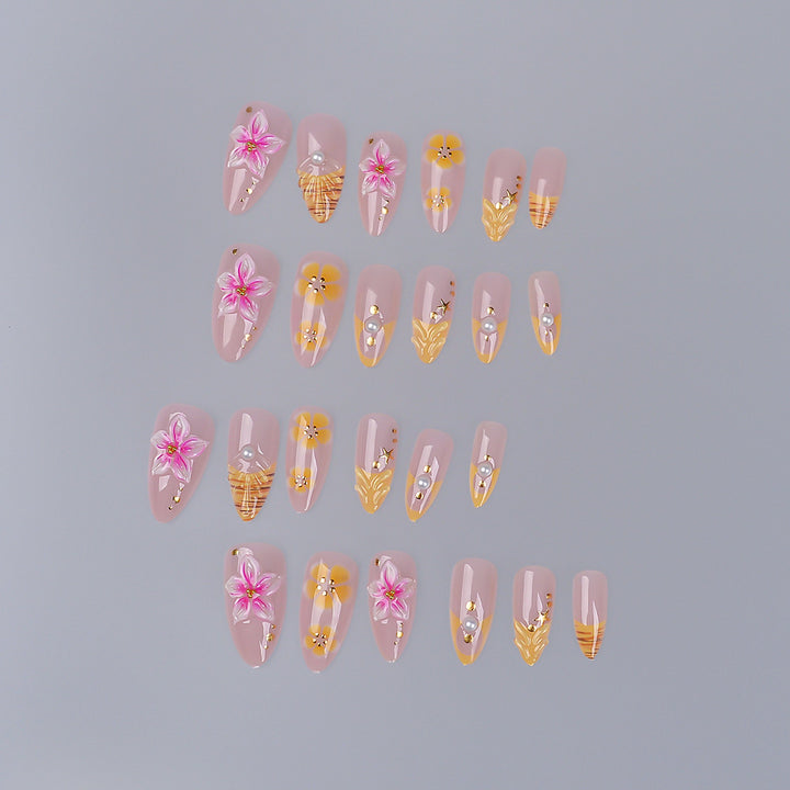 Dekorativer Floral Press-On Nagelset Karnz