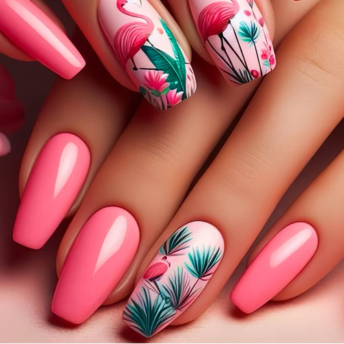 Floral Flamingo Druck-On-Nagelverlängerungen Karnz