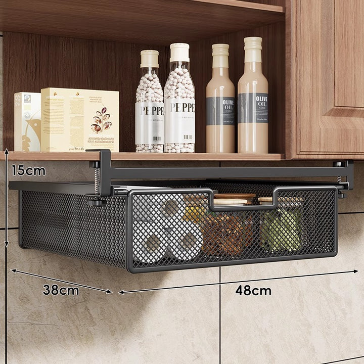 Unterregal Ausziehbarer Metallgitter Pull-Out Aufbewahrungsdrawer mit verstellbarem Klemmen