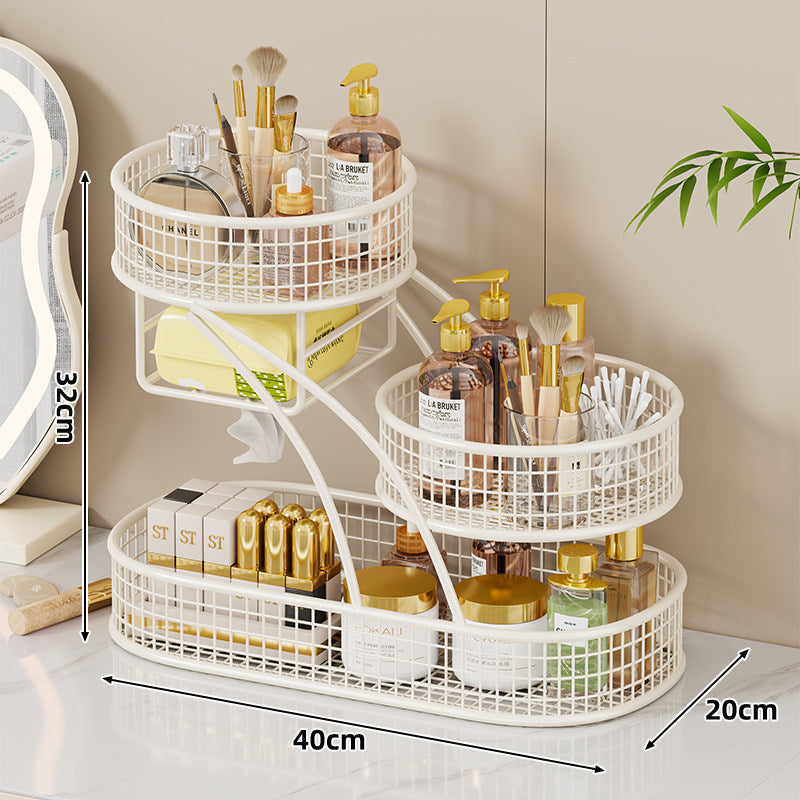 DREI-SCHICHT-DAHTNETZ-VAINITY- UND BADEZIMMER-TISCHORGANISATOR MIT EINGEBAUTEM TASCHENSPENDER