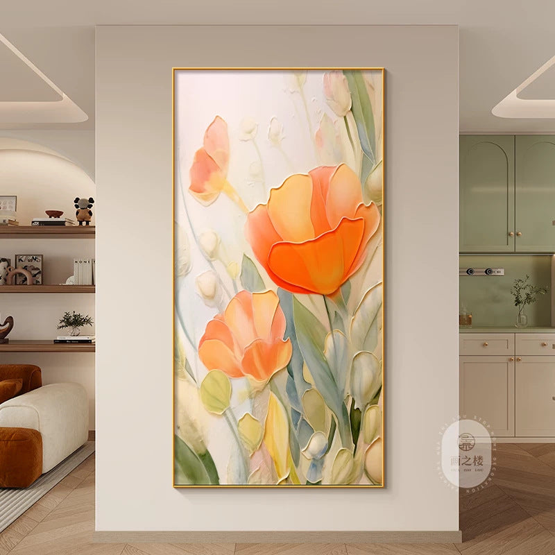 Künstlerisches strukturiertes florales Leinwandkunstwerk für Innenräume