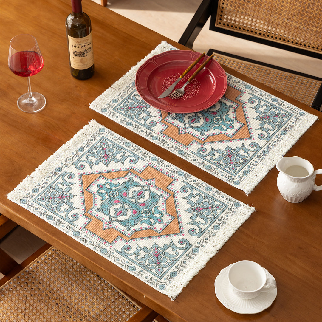 Rechteckiger Kurzflor‑Teppich im orientalischen Medaillon‑Design mit Fransen Karnz