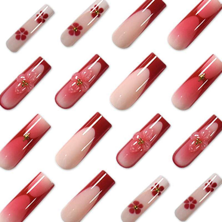 Elegantes Blumenmuster Press-On Nagelset Karnz