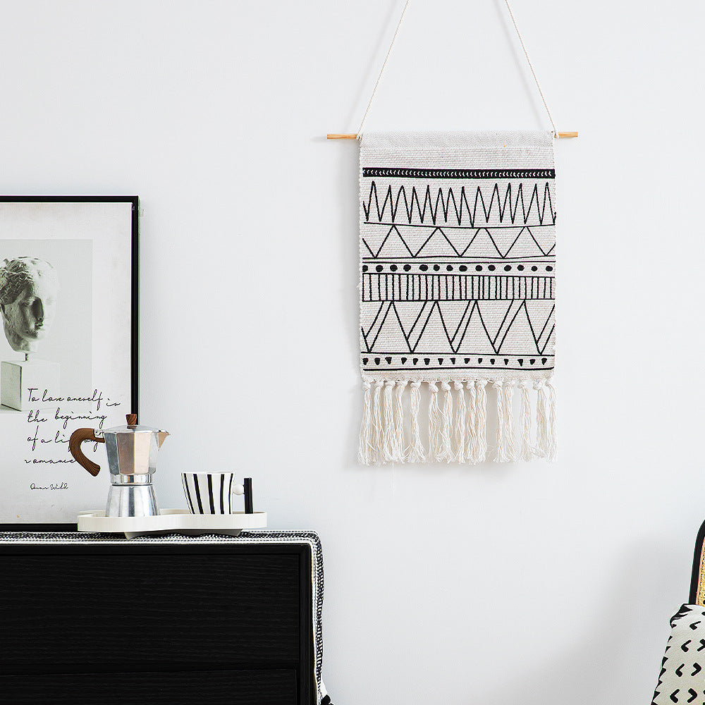 Gewebter Boho-Wandbehang mit Fransen und grafischem Ethno-Muster Karnz