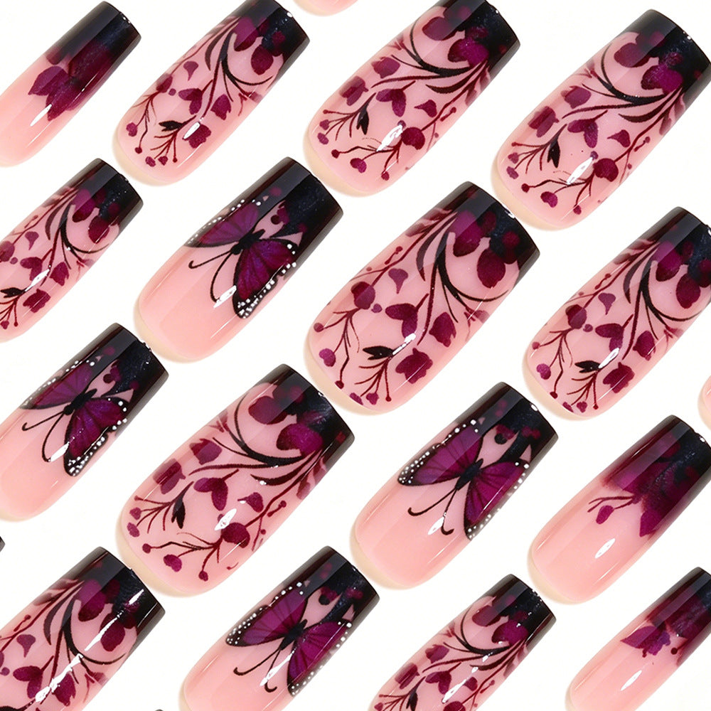 Elegante Schmetterlings-Blumen-Nagelkunst-Spitzen Karnz