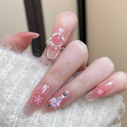 Dekoratives Press-On Nail Art Set mit Schneeflocken- und Strass-Akzenten Karnz