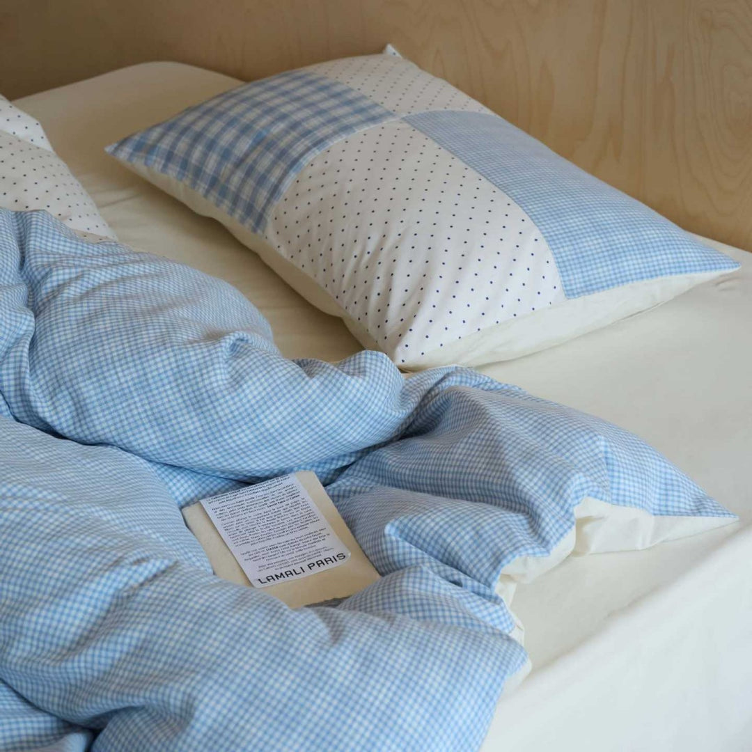 Patchwork Baumwoll-Percale Bettbezug Set mit Gingham und Mikro-Punkt Kopfkissenbezügen