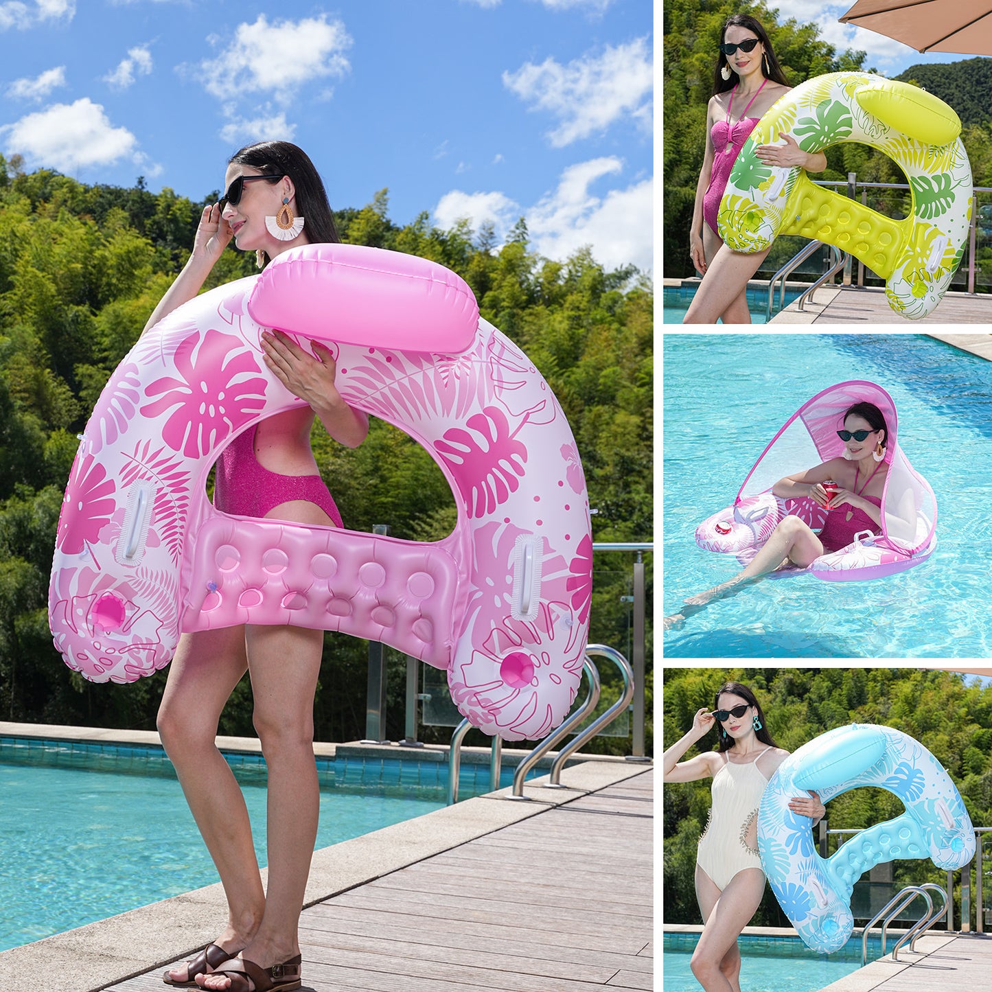 Unisex Aufblasbare Komfort-Schwimmliege mit Kopfstütze Karnz
