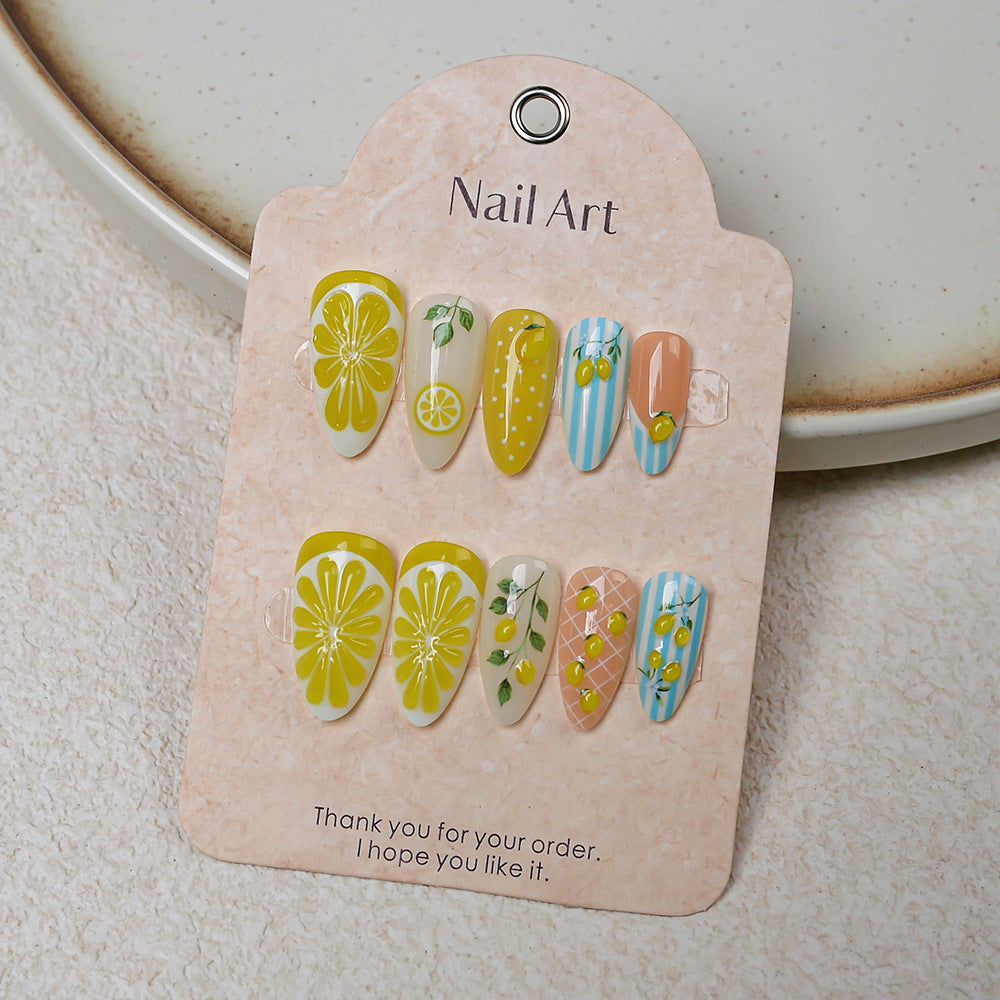 Fruchtige Zitronen-Themen Press-On Nagelkunst Set Karnz