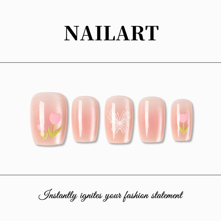 Künstlerisches Press-On-Nagelset mit floralen Akzenten Karnz 1787395327