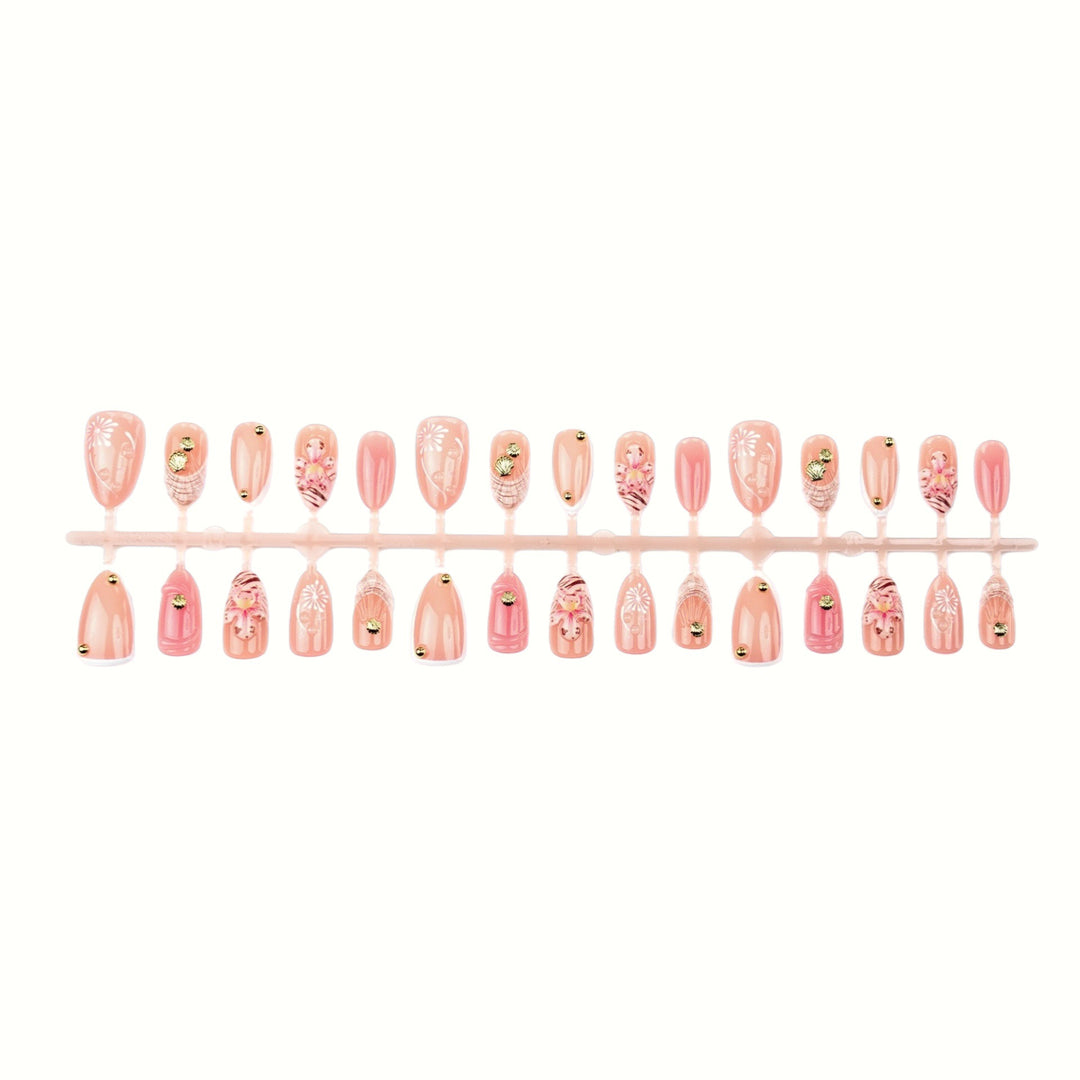 Elegantes floral verziertes Press-On-Nagel-Set Karnz