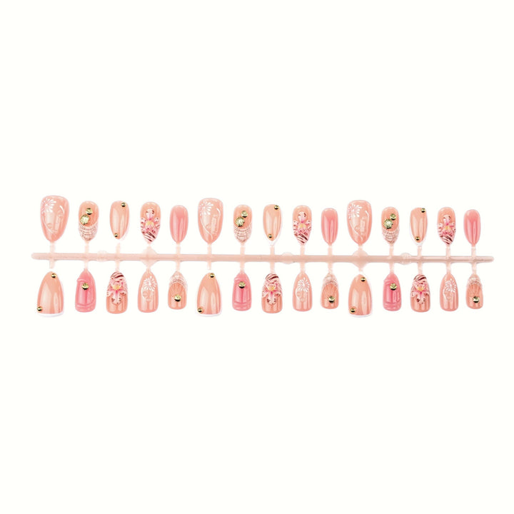 Elegantes floral verziertes Press-On-Nagel-Set Karnz