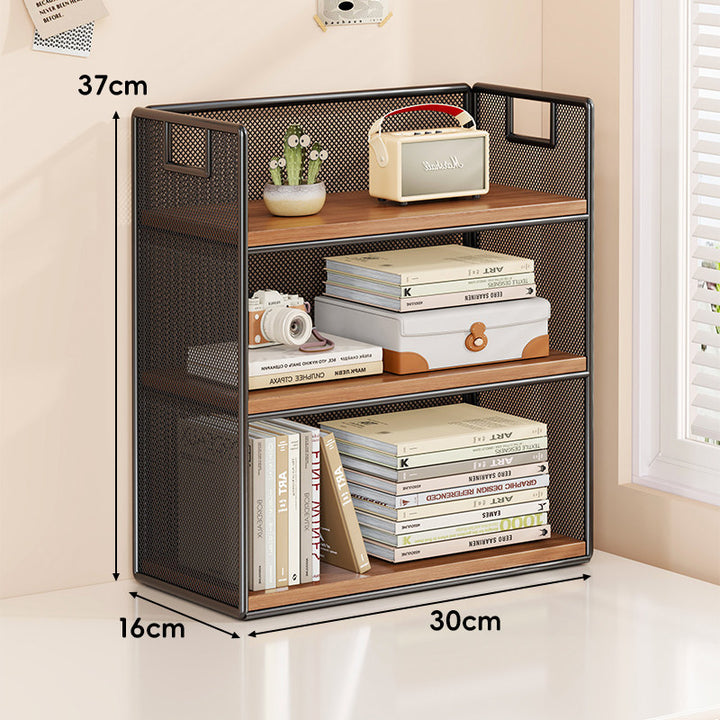 Mesh Stufiger Desktop-Organizer-Regal mit Griffausschnitten
