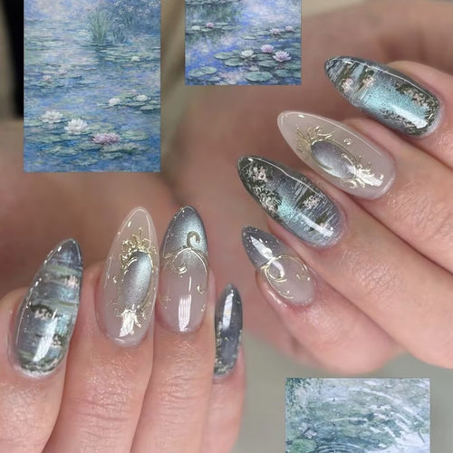 Kunstnagelset mit luxuriösen Mustern und eleganten Verzierungen Karnz