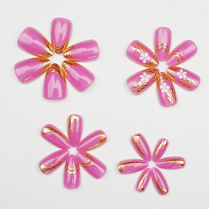 Blumenverzierte Press-On-Nagelset