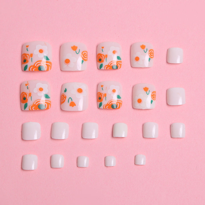 Blumen dekoriertes Press-On Nagelset Karnz