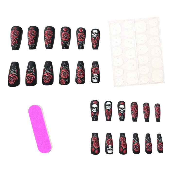 Künstlerisches Skull und Rose Nagelkunst Design Karnz