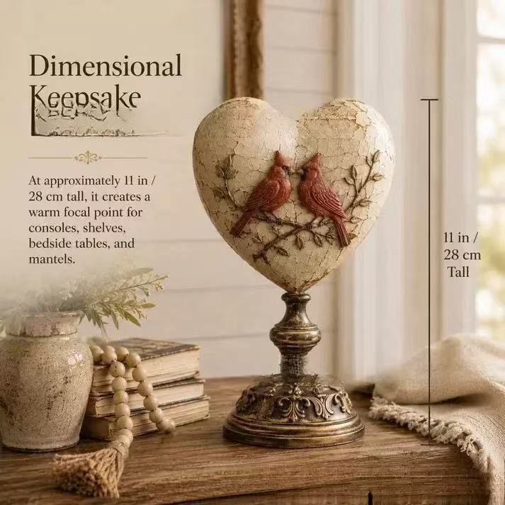 Dekorative Herzskulptur mit Vogelmotiv Karnz