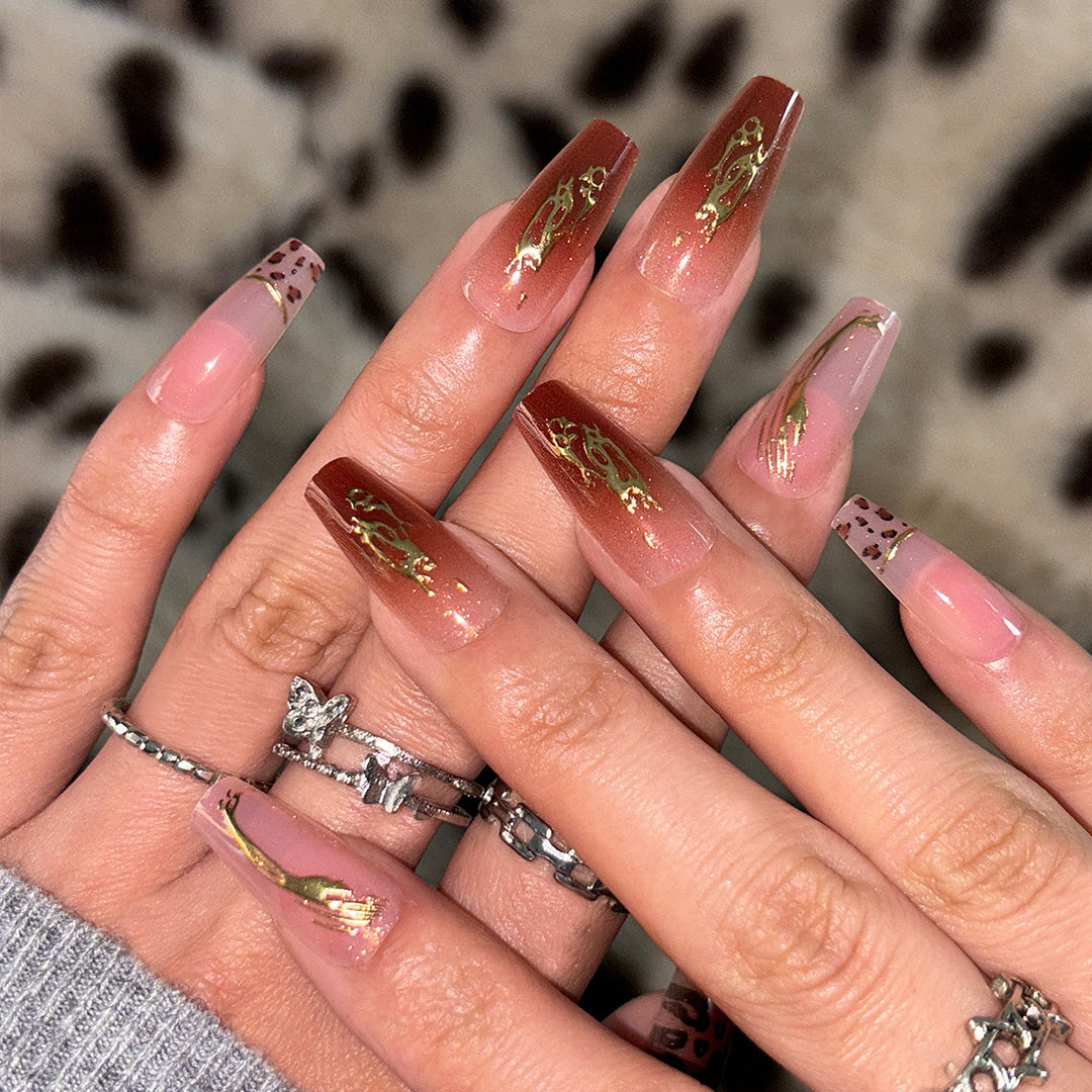 Premium Leopard Design Press-On Nails Karnz
