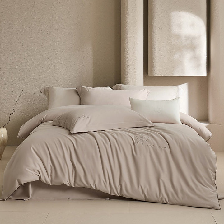 Luxuriöser bestickter Baumwollsatin Bettbezug Bettwäsche Set