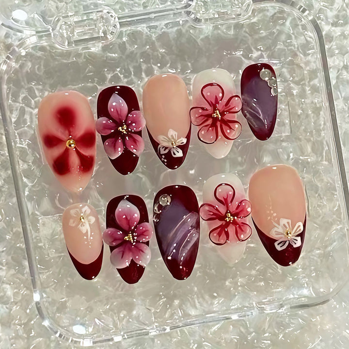 Blumen-Prägetechnik Handgefertigte Press-On Nagelkollektion