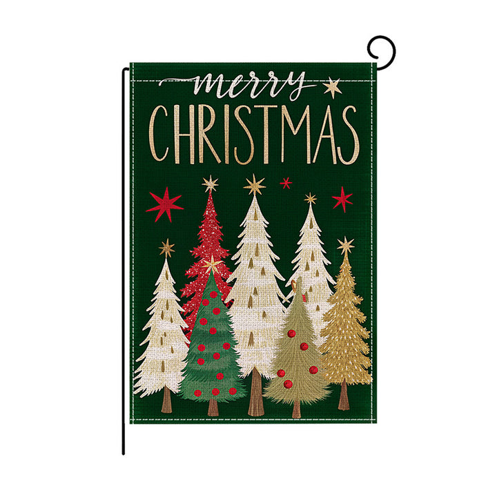 Dekorativer Jute-Textur Frohe Weihnachten Gartenflagge mit festlichem Tannenbaum-Druck