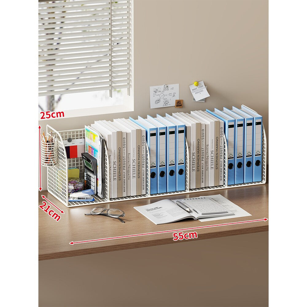 Langer Multi-Slot Desktop-Datei- und Ordner-Organizer mit Stift- und Zubehörhalter