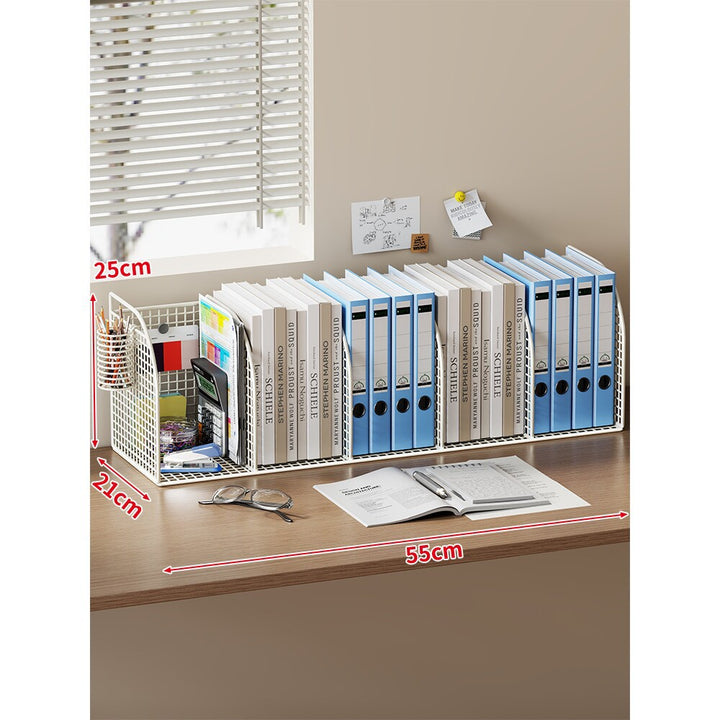 Langer Multi-Slot Desktop-Datei- und Ordner-Organizer mit Stift- und Zubehörhalter