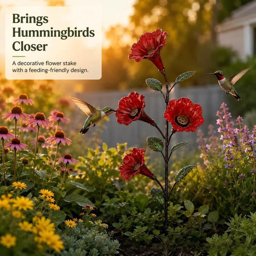 Stabiles Garten-Deko-Büschel mit Blüten und Hummingbird Karnz