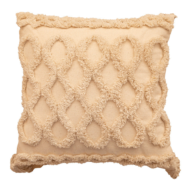 Texturiertes Tufted Boho Shag Akzent-Wurfkissen mit Quasten-Ecken und abnehmbarem Bezug